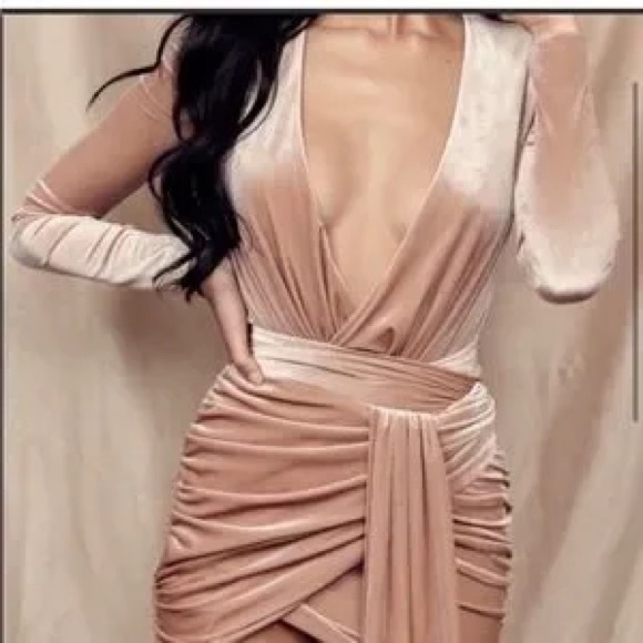 House of CB London | Ruched Velvet Plunge Midi Dress | Size Small - Picture 1 of 6